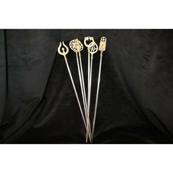 SOLD-6 Vintage 1960's Turkish Stainless Steel & Brass Shish Kebab Skewers, - Picture 4 of 11